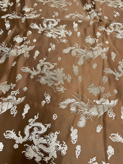 Arisa BROWN Dragon Brocade Chinese Satin Fabric for Cheongsam/Qipao, Apparel, Costumes, Upholstery, Bags, Crafts - 10237