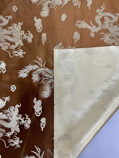 Arisa BROWN Dragon Brocade Chinese Satin Fabric for Cheongsam/Qipao, Apparel, Costumes, Upholstery, Bags, Crafts - 10237