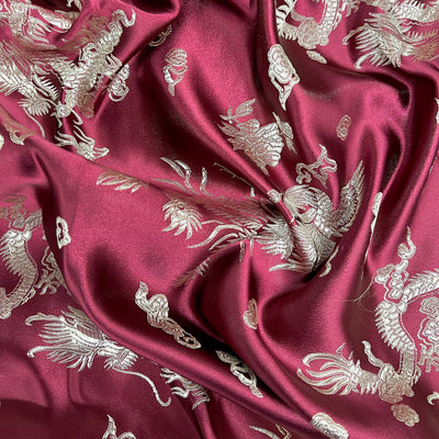 Arisa BURGUNDY Dragon Brocade Chinese Satin Fabric for Cheongsam/Qipao, Apparel, Costumes, Upholstery, Bags, Crafts - 10237