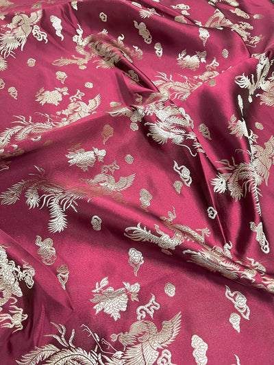 Arisa BURGUNDY Dragon Brocade Chinese Satin Fabric for Cheongsam/Qipao, Apparel, Costumes, Upholstery, Bags, Crafts - 10237