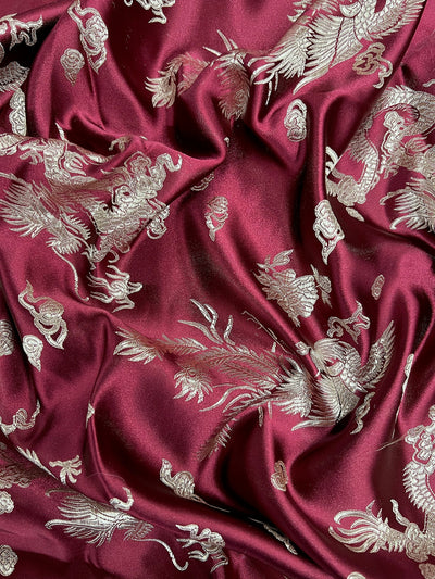 Arisa BURGUNDY Dragon Brocade Chinese Satin Fabric for Cheongsam/Qipao, Apparel, Costumes, Upholstery, Bags, Crafts - 10237