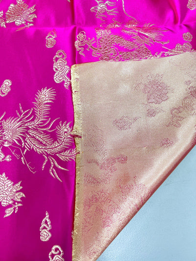 Arisa HOT PINK Dragon Brocade Chinese Satin Fabric for Cheongsam/Qipao, Apparel, Costumes, Upholstery, Bags, Crafts - 10237