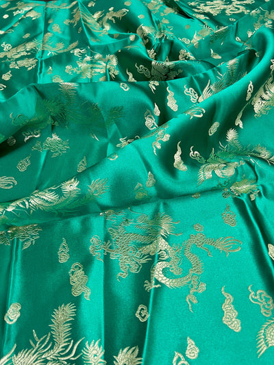 Arisa JADE GREEN Dragon Brocade Chinese Satin Fabric for Cheongsam/Qipao, Apparel, Costumes, Upholstery, Bags, Crafts - 10237