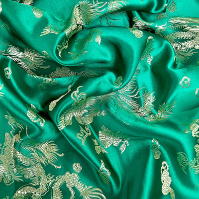 Arisa JADE GREEN Dragon Brocade Chinese Satin Fabric for Cheongsam/Qipao, Apparel, Costumes, Upholstery, Bags, Crafts - 10237