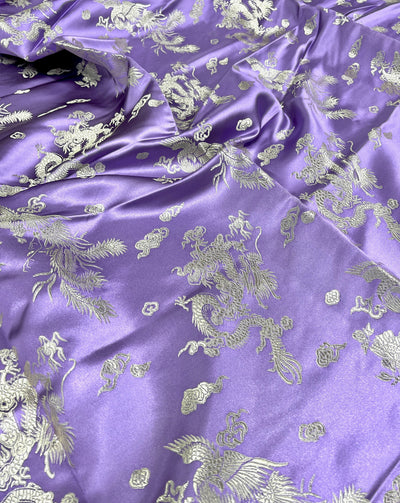 Arisa LAVENDER Dragon Brocade Chinese Satin Fabric for Cheongsam/Qipao, Apparel, Costumes, Upholstery, Bags, Crafts - 10237
