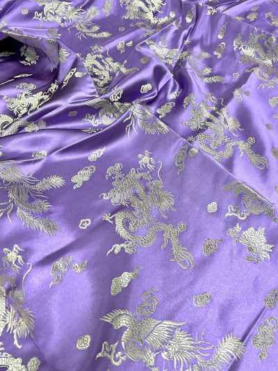 Arisa LAVENDER Dragon Brocade Chinese Satin Fabric for Cheongsam/Qipao, Apparel, Costumes, Upholstery, Bags, Crafts - 10237