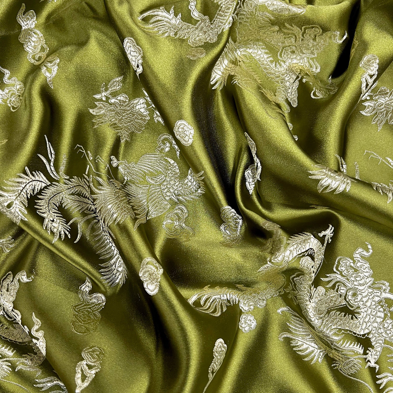 Arisa OLIVE Dragon Brocade Chinese Satin Fabric for Cheongsam/Qipao, Apparel, Costumes, Upholstery, Bags, Crafts - 10237