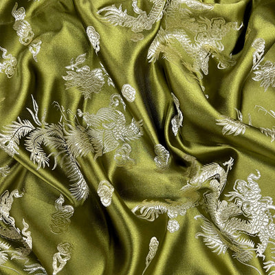 Arisa OLIVE Dragon Brocade Chinese Satin Fabric for Cheongsam/Qipao, Apparel, Costumes, Upholstery, Bags, Crafts - 10237