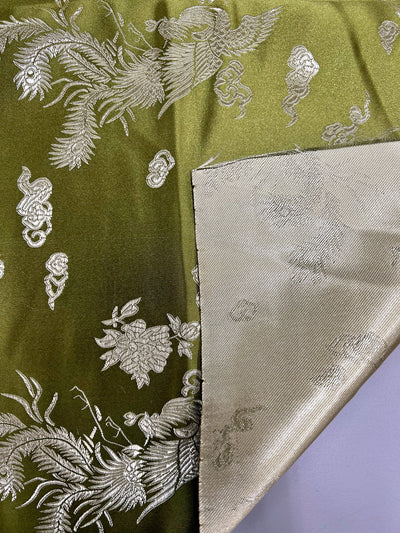 Arisa OLIVE Dragon Brocade Chinese Satin Fabric for Cheongsam/Qipao, Apparel, Costumes, Upholstery, Bags, Crafts - 10237