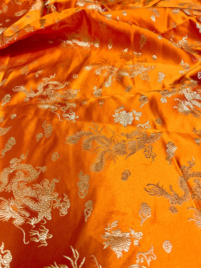 Arisa ORANGE Dragon Brocade Chinese Satin Fabric for Cheongsam/Qipao, Apparel, Costumes, Upholstery, Bags, Crafts - 10237