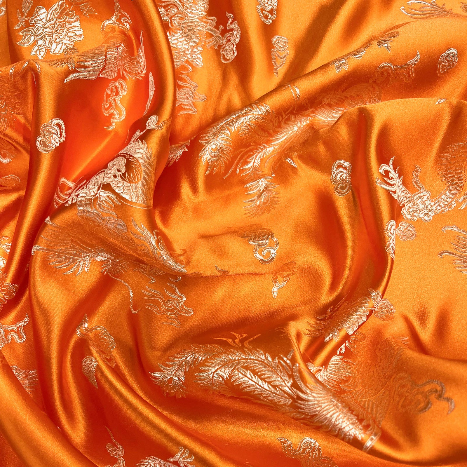 Arisa ORANGE Dragon Brocade Chinese Satin Fabric for Cheongsam/Qipao, Apparel, Costumes, Upholstery, Bags, Crafts - 10237