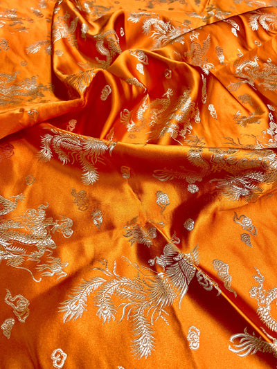 Arisa ORANGE Dragon Brocade Chinese Satin Fabric for Cheongsam/Qipao, Apparel, Costumes, Upholstery, Bags, Crafts - 10237