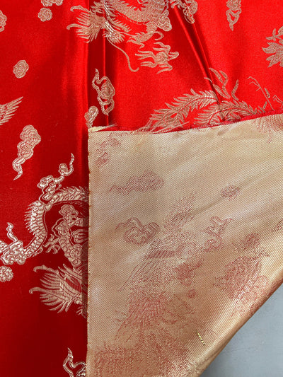 Arisa RED Dragon Brocade Chinese Satin Fabric for Cheongsam/Qipao, Apparel, Costumes, Upholstery, Bags, Crafts - 10237