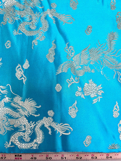 Arisa TURQUOISE Dragon Brocade Chinese Satin Fabric for Cheongsam/Qipao, Apparel, Costumes, Upholstery, Bags, Crafts - 10237