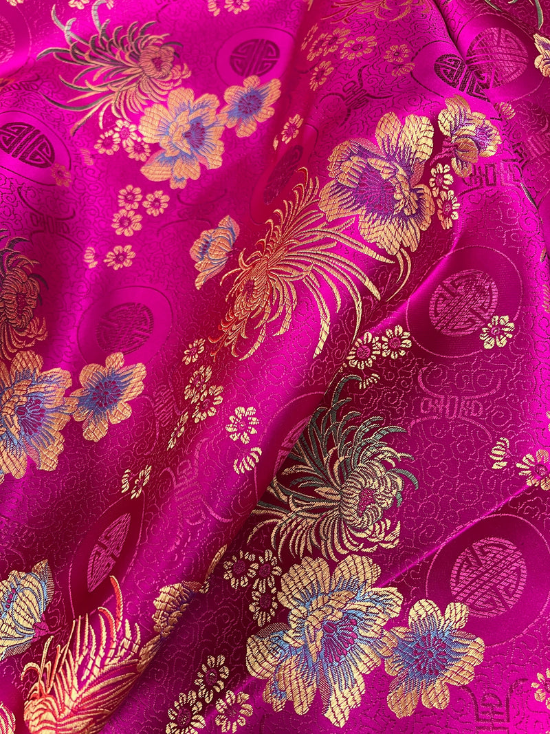 Kate FUCHSIA Floral Brocade Chinese Satin Fabric by the Yard - 10037