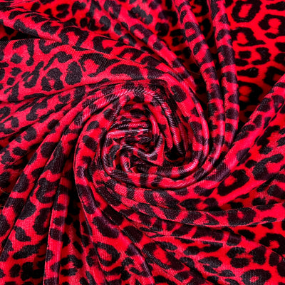 Dana RED BLACK Printed Leopard Pattern Polyester Spandex Stretch Velvet Fabric Bows, Top Knots, Scrunchies, Clothes, Costumes, Crafts