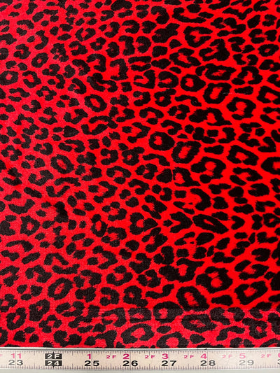 Dana RED BLACK Printed Leopard Pattern Polyester Spandex Stretch Velvet Fabric Bows, Top Knots, Scrunchies, Clothes, Costumes, Crafts