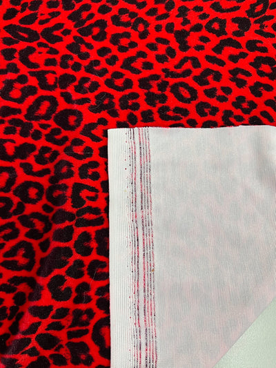 Dana RED BLACK Printed Leopard Pattern Polyester Spandex Stretch Velvet Fabric Bows, Top Knots, Scrunchies, Clothes, Costumes, Crafts