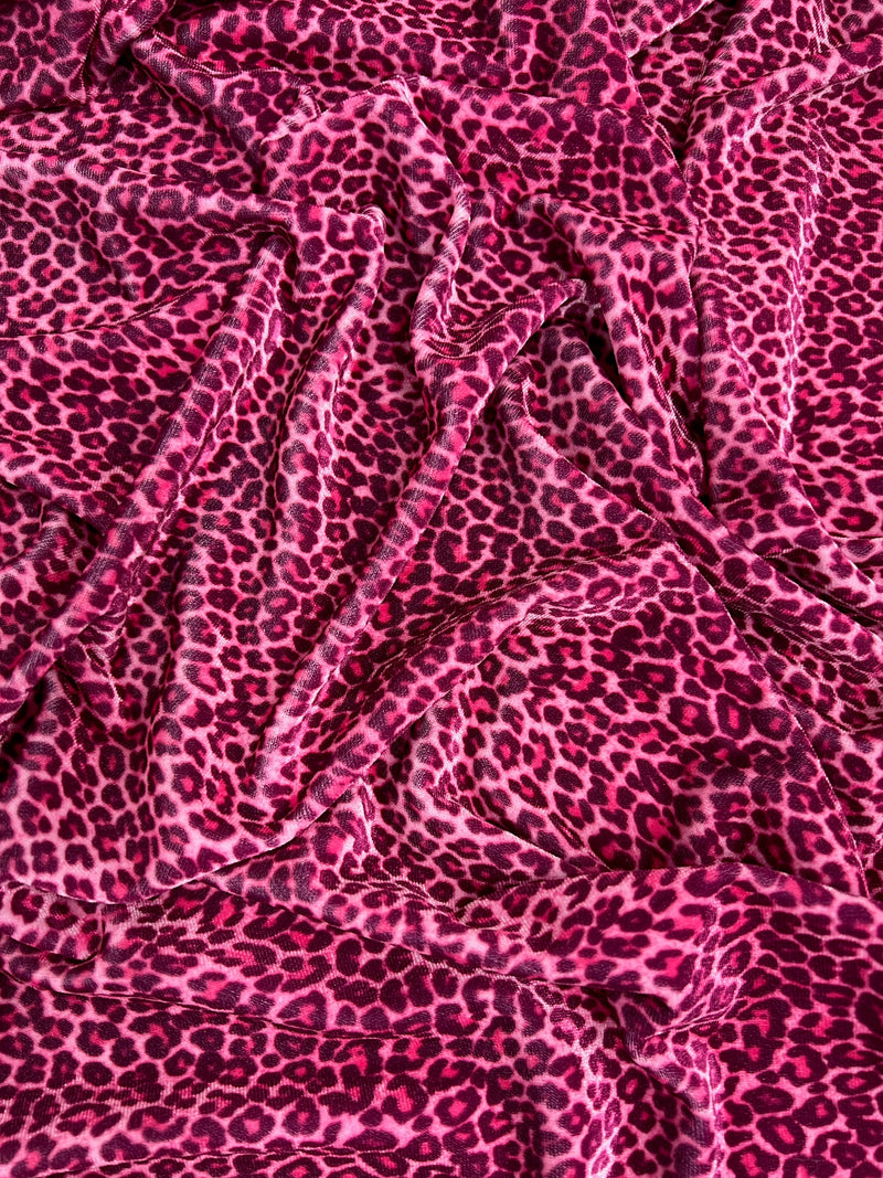 Dana PINK FUCHSIA Small Leopard Pattern Polyester Spandex Stretch Velvet Fabric Bows, Top Knots, Scrunchies, Clothes, Costumes, Crafts