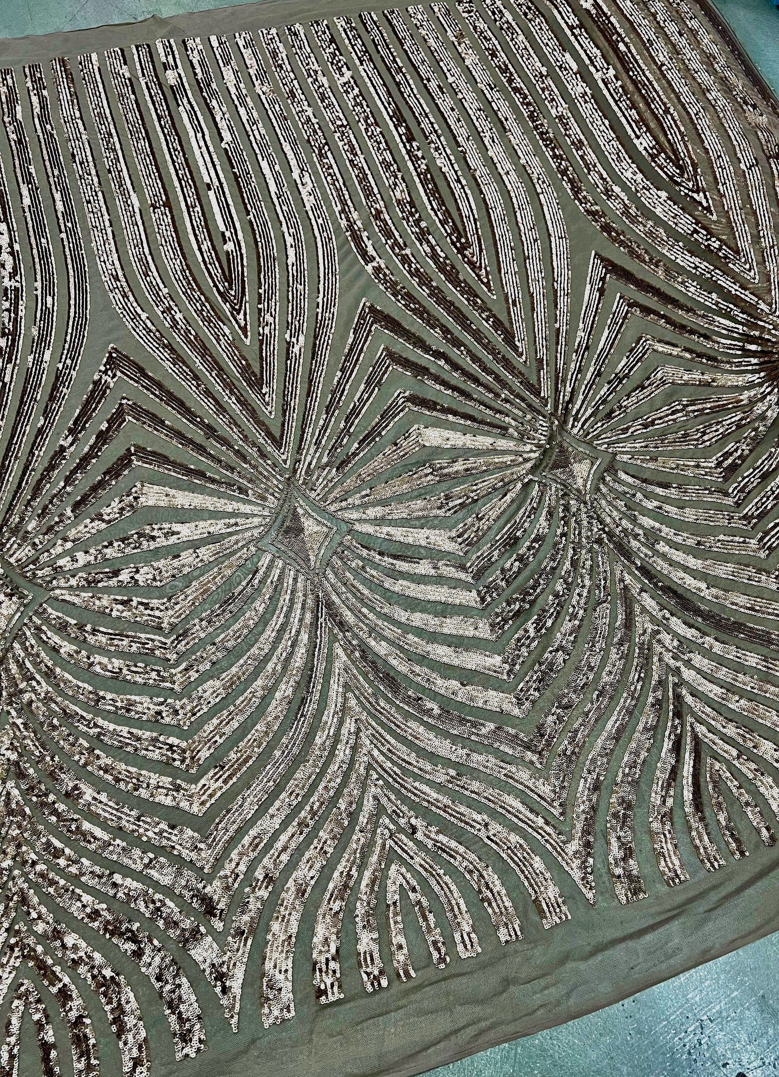 Maia BRONZE Geometric Sequins on Mesh Lace Fabric by the Yard - 10138