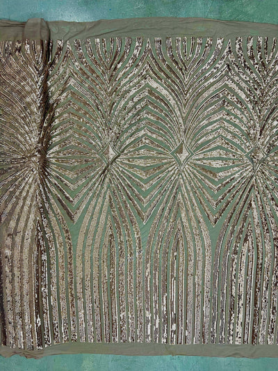 Maia BRONZE Geometric Sequins on Mesh Lace Fabric by the Yard - 10138