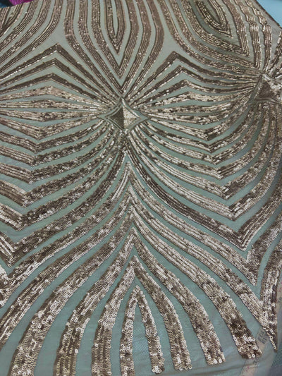 Maia BRONZE Geometric Sequins on Mesh Lace Fabric by the Yard - 10138