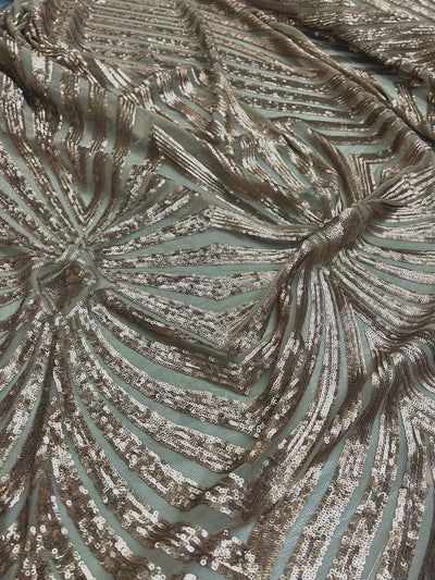 Maia BRONZE Geometric Sequins on Mesh Lace Fabric by the Yard - 10138