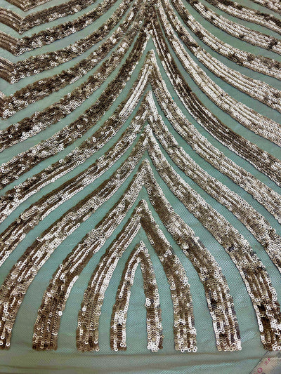 Maia BRONZE Geometric Sequins on Mesh Lace Fabric by the Yard - 10138