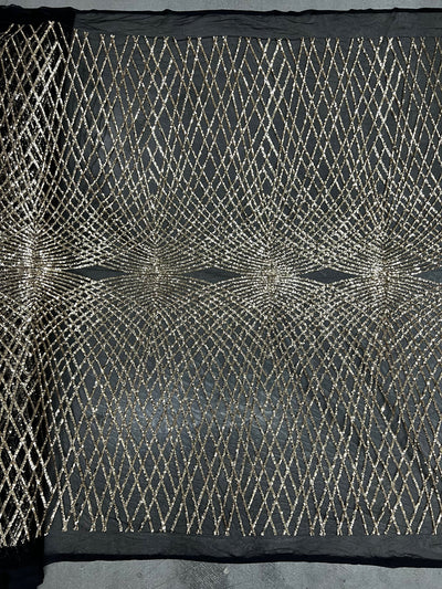 Jordyn GOLD Diamond Sequins on BLACK Mesh Lace Fabric by the Yard - 10008
