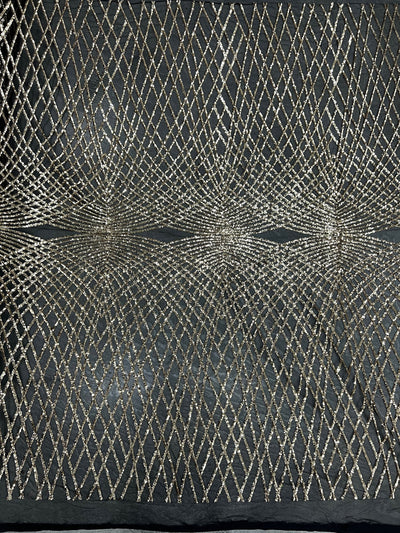 Jordyn GOLD Diamond Sequins on BLACK Mesh Lace Fabric by the Yard - 10008