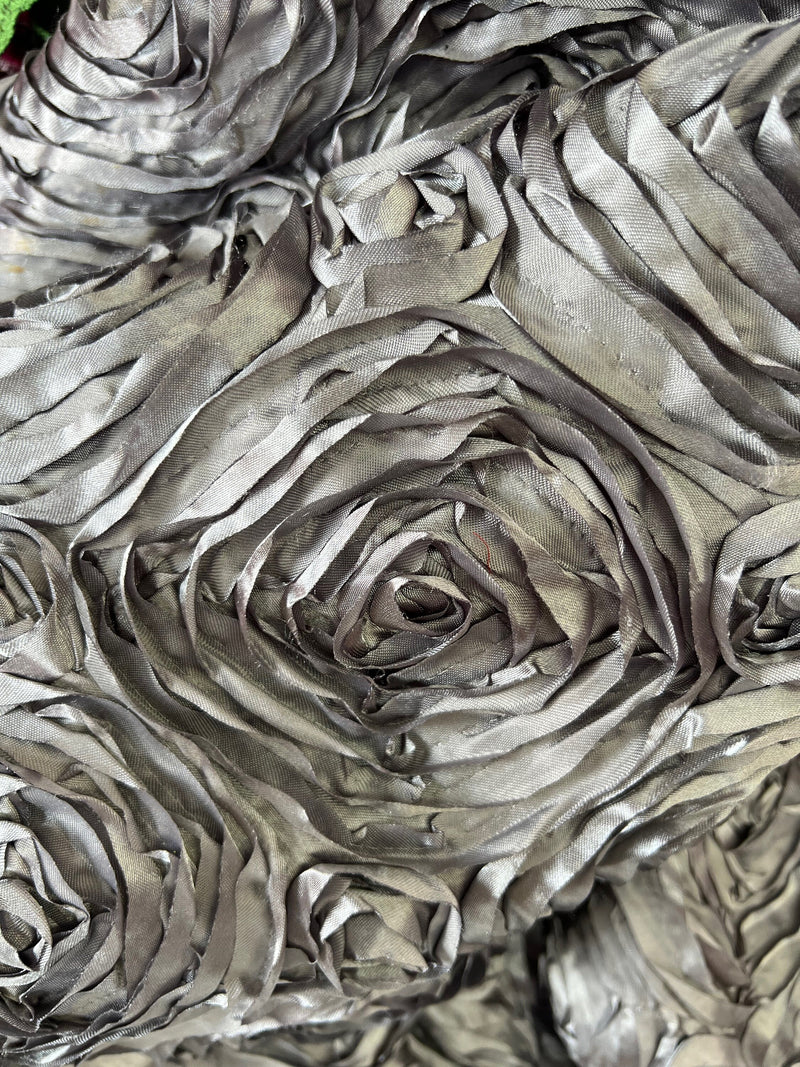 Paige DARK GREY 3D Floral Polyester Satin Rosette Fabric by the Yard - 10028