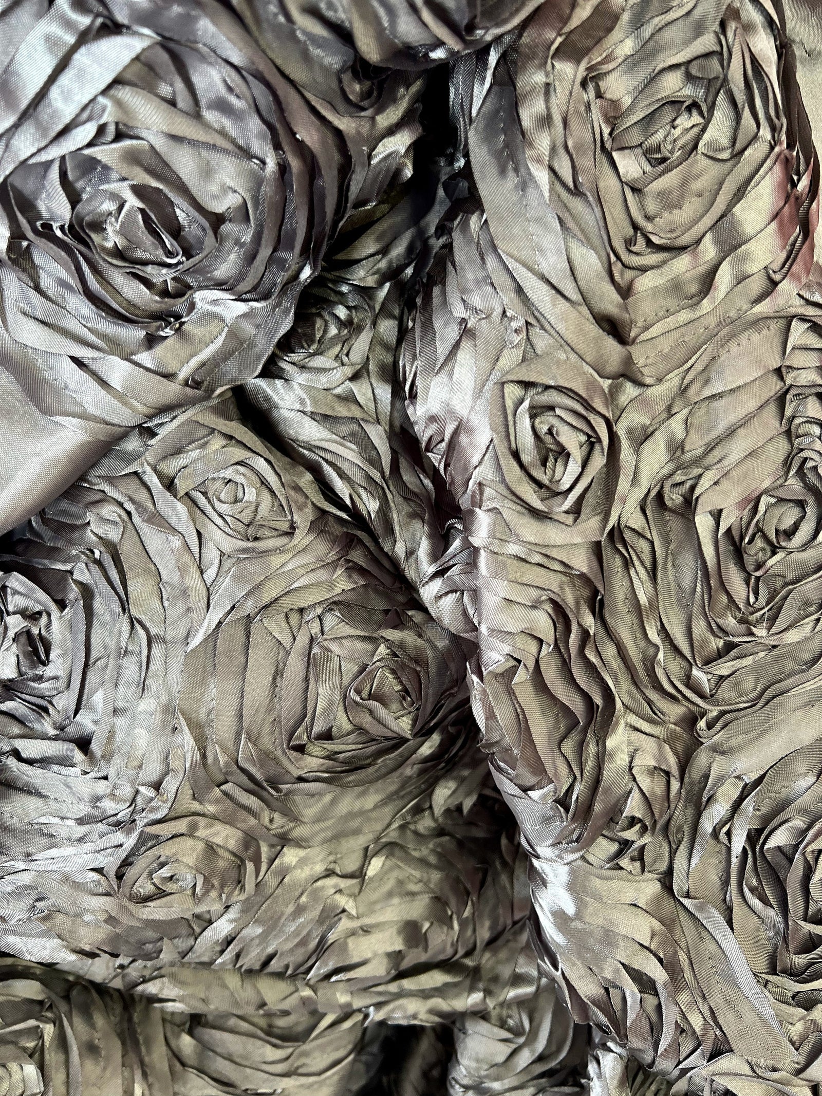 Paige DARK GREY 3D Floral Polyester Satin Rosette Fabric by the Yard - 10028