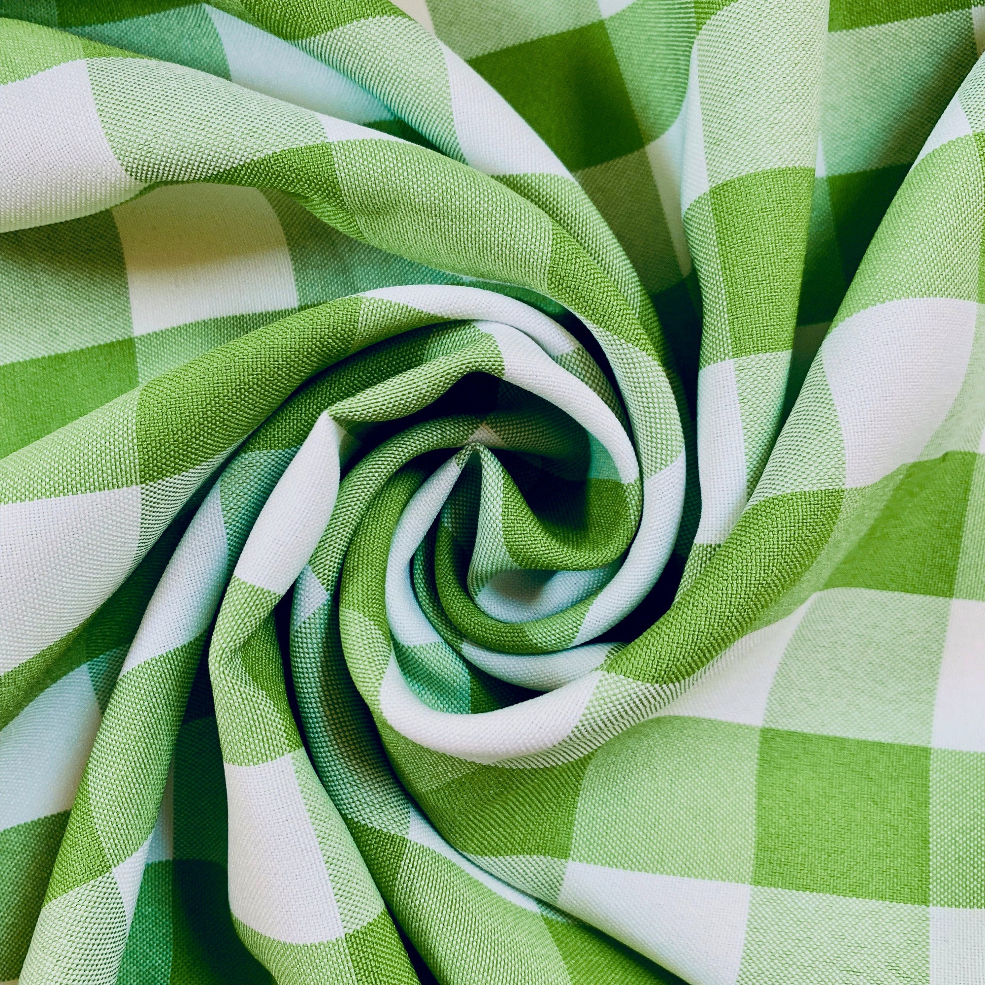Camille LIME GREEN 1" Big Checkered Gingham Pattern Poly Poplin Fabric by the Yard - 10049