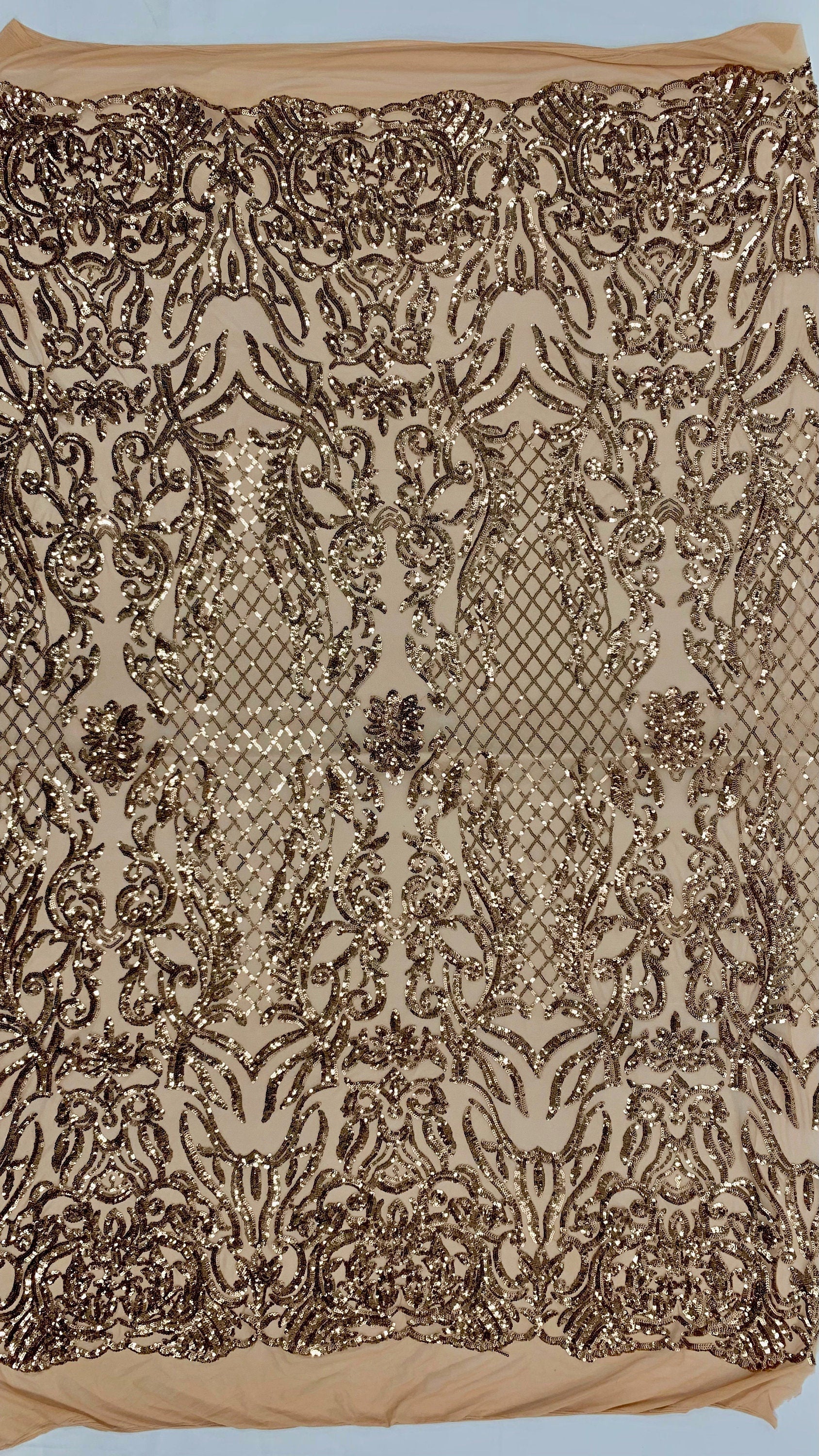 Phoebe BRONZE Sequins on Mesh Lace Fabric by the Yard - 10062
