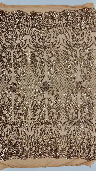 Phoebe BRONZE Sequins on Mesh Lace Fabric by the Yard - 10062