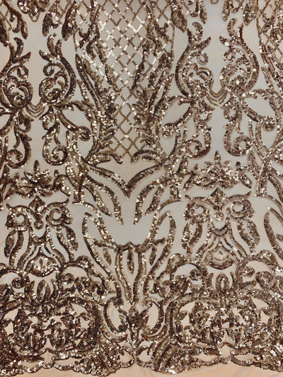 Phoebe BRONZE Sequins on Mesh Lace Fabric by the Yard - 10062