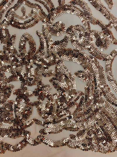 Phoebe BRONZE Sequins on Mesh Lace Fabric by the Yard - 10062