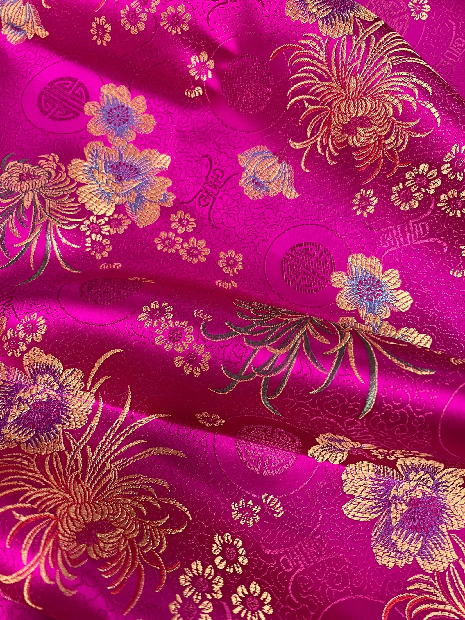 Kate FUCHSIA Floral Brocade Chinese Satin Fabric by the Yard - 10037