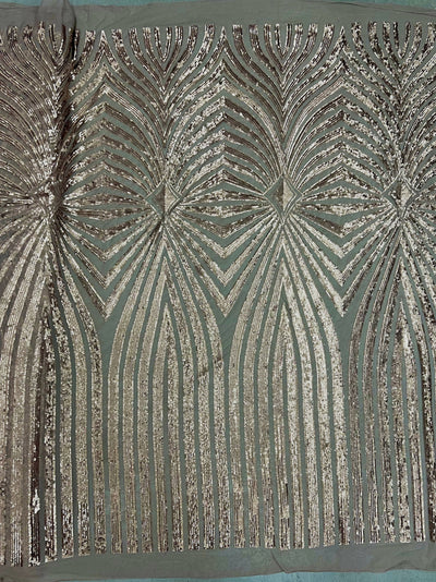 Maia BRONZE Geometric Sequins on Mesh Lace Fabric by the Yard - 10138