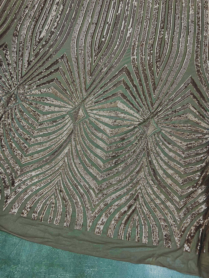 Maia BRONZE Geometric Sequins on Mesh Lace Fabric by the Yard - 10138