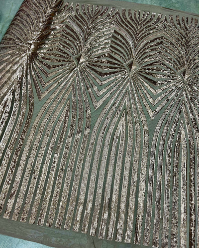 Maia BRONZE Geometric Sequins on Mesh Lace Fabric by the Yard - 10138