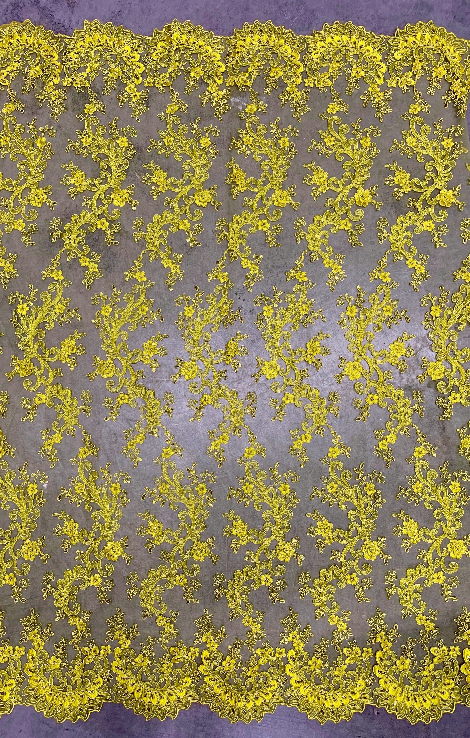Melody YELLOW Polyester Floral Embroidery with Sequins on Mesh Lace Fabric by the Yard for Gown, Wedding, Bridesmaid, Prom - 10002