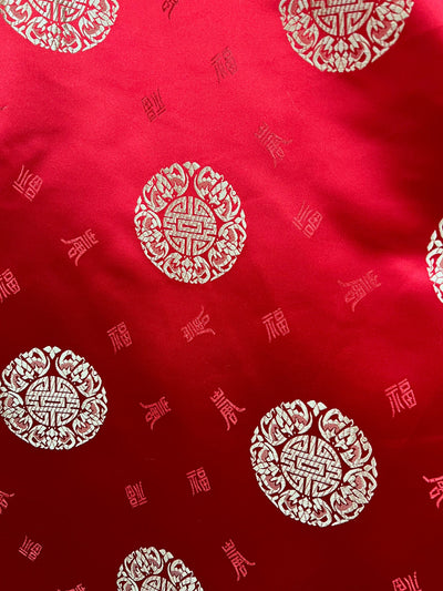 Charley RED GOLD Chinese Luck Brocade Chinese Satin Fabric by the Yard - 10152