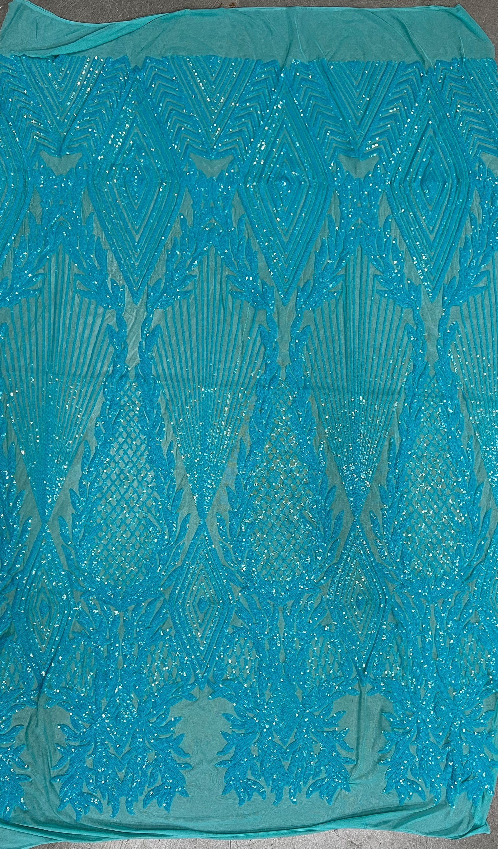 Francesca AQUA Vines and Diamonds Pattern Sequins on Mesh Lace Fabric by the Yard - 10130