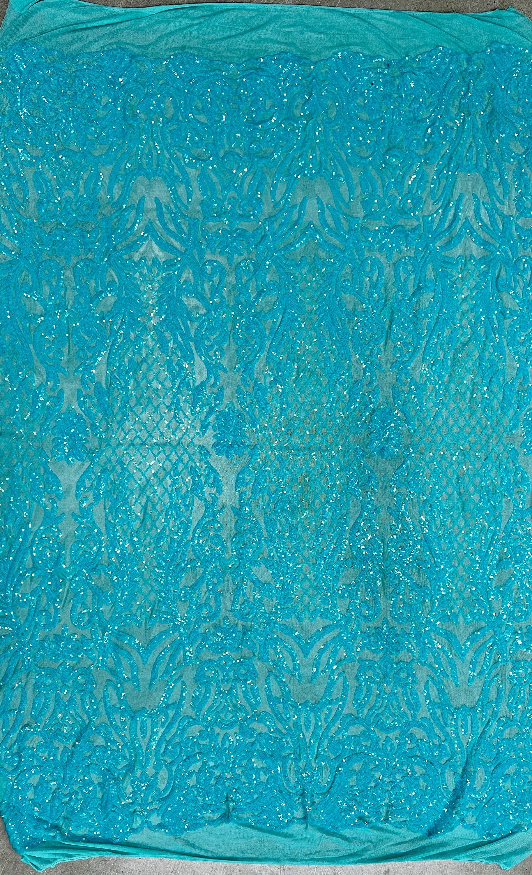 Phoebe AQUA Sequins on Mesh Lace Fabric by the Yard - 10062