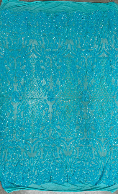 Phoebe AQUA Sequins on Mesh Lace Fabric by the Yard - 10062
