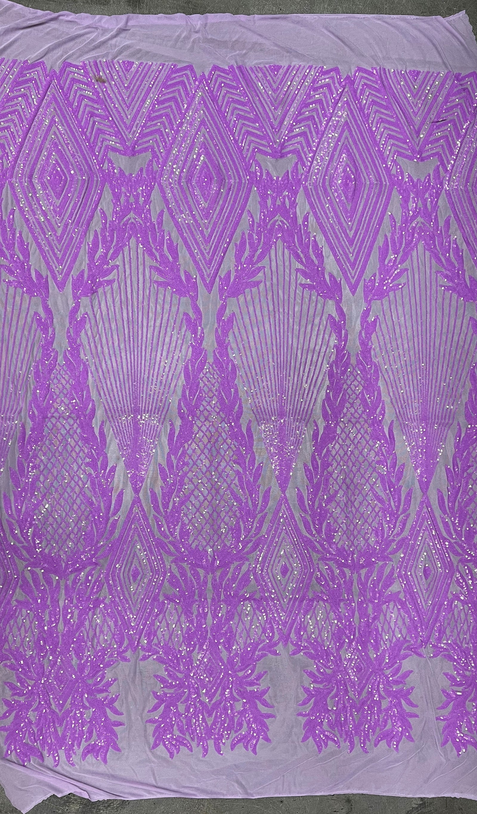 Francesca LILAC Vines and Diamonds Pattern Sequins on Mesh Lace Fabric by the Yard - 10130