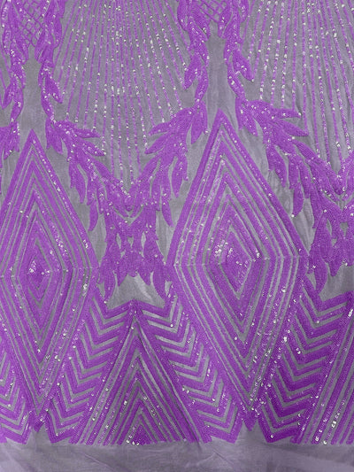 Francesca LILAC Vines and Diamonds Pattern Sequins on Mesh Lace Fabric by the Yard - 10130