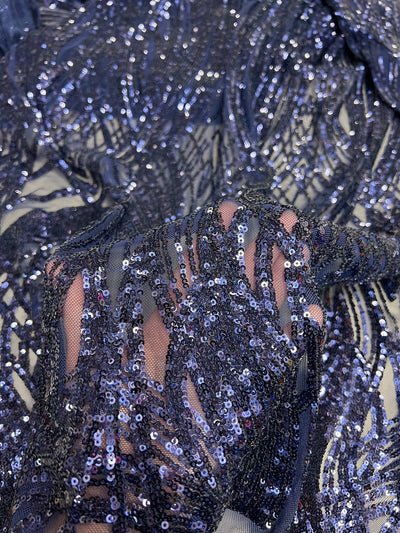 Athena NAVY BLUE Sequins on Mesh Lace Fabric by the Yard