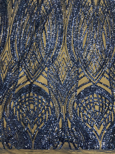 Athena NAVY BLUE Sequins on Mesh Lace Fabric by the Yard